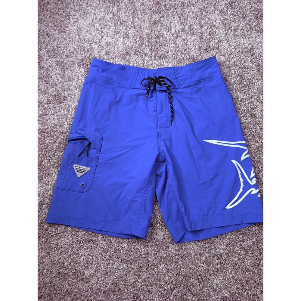 Columbia PFG Mens 34 Board Shorts Blue Marlin Graphic Fishing Swim Trunks 0877